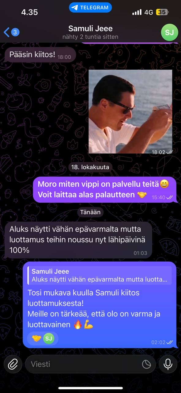 Asiakkaan palaute Telegramissa