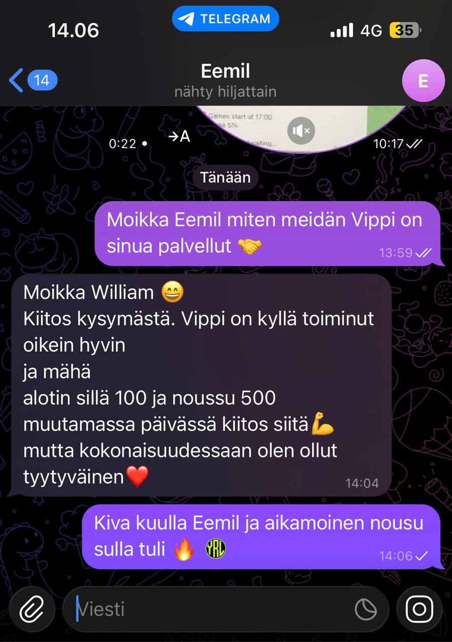 Asiakkaan palaute Telegramissa