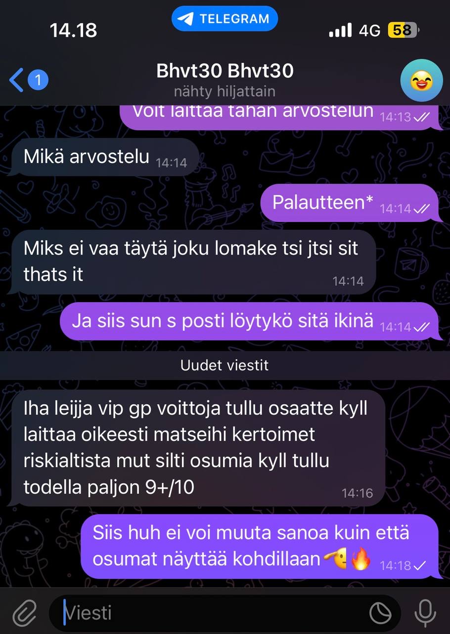 Asiakkaan palaute Telegramissa